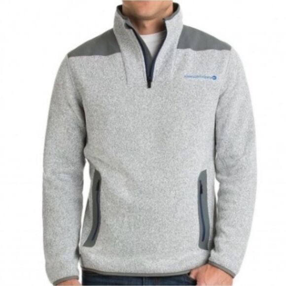 Vineyard Vines Gray Sweater Fleece Quarter Zip Sheep Shirt Sz M - Picture 1 of 8